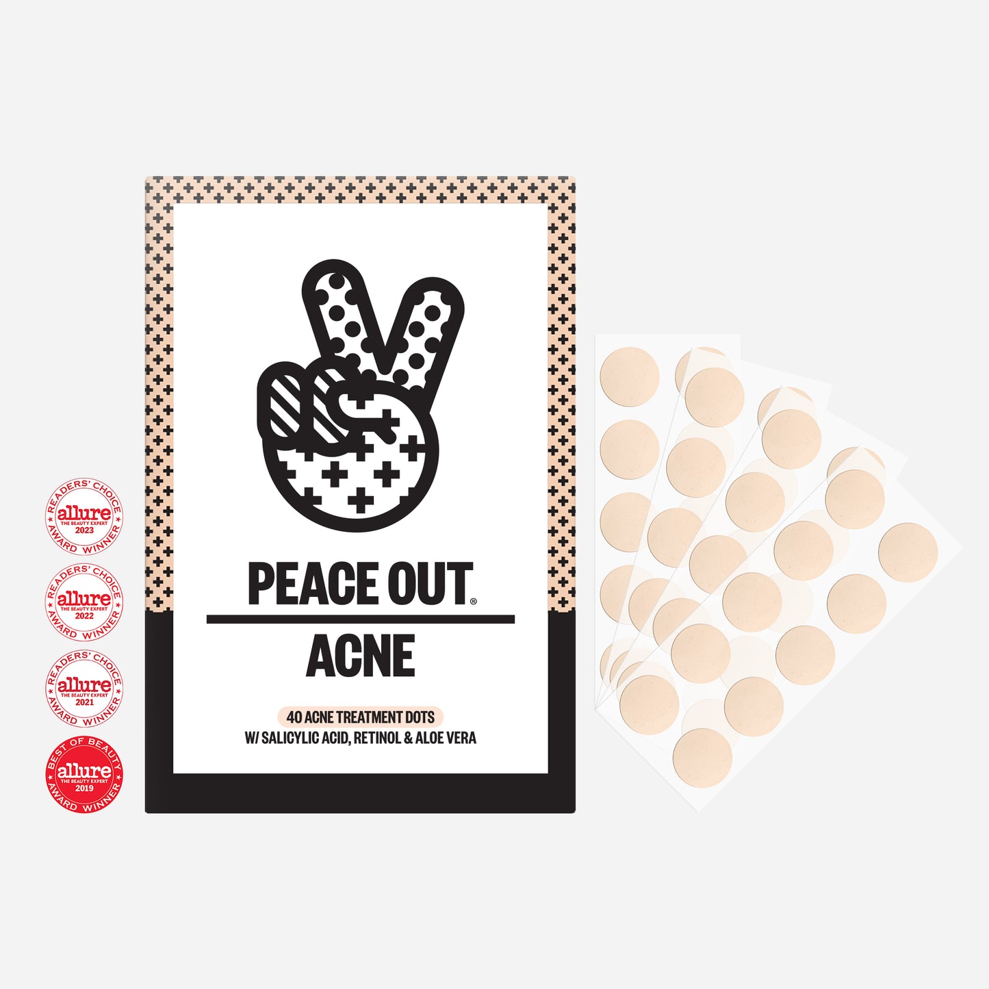 Peace Out Acne Treatment Patch Jumbo Pack 40-count box packaging.