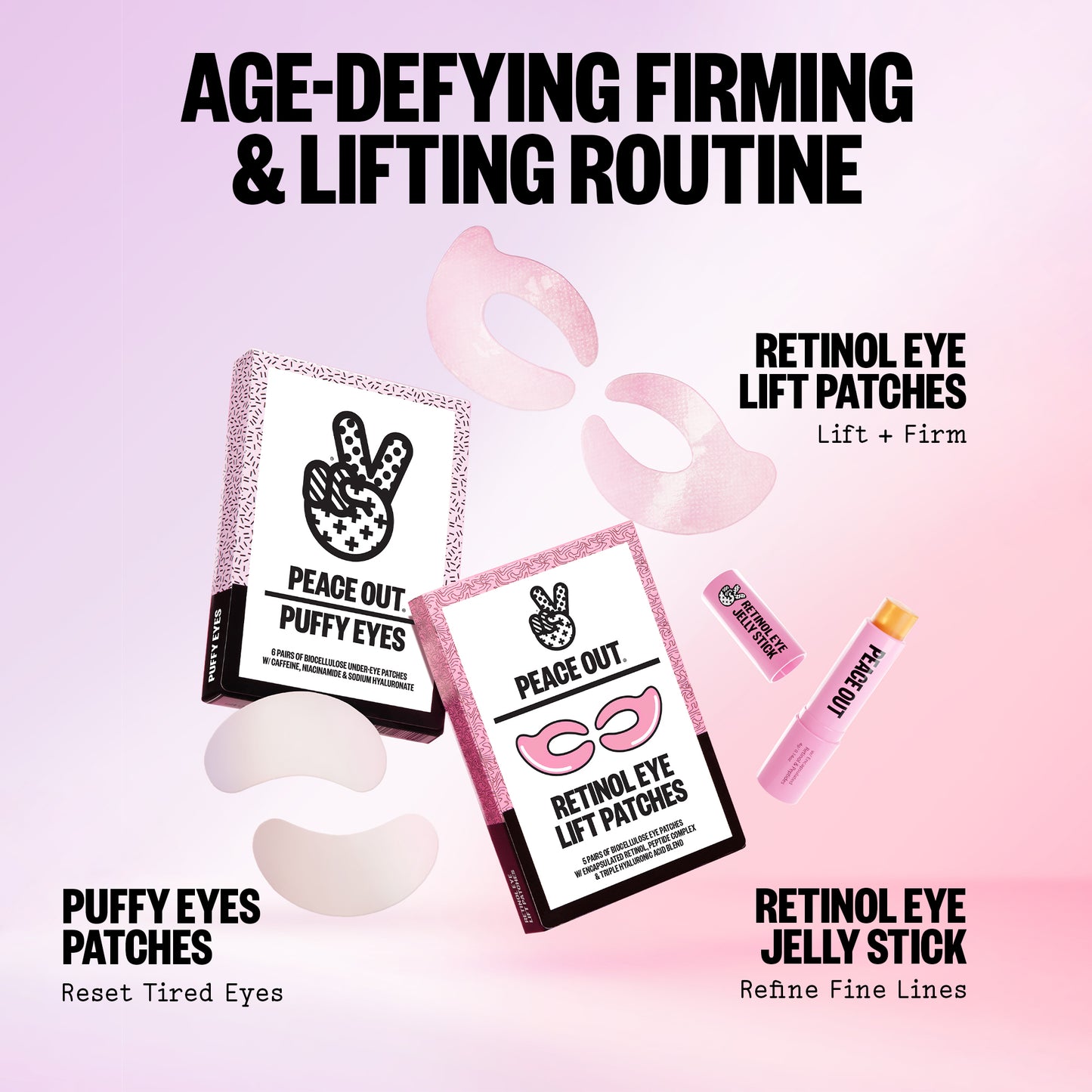 Cosmetic products for eye care with packaging on a pink background