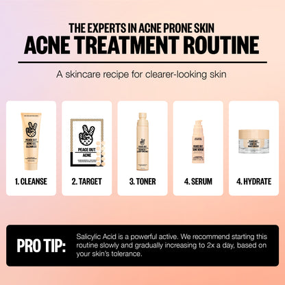 Peace Out Acne Gel Moisturizer shown as part of a Peace Out skincare routine.