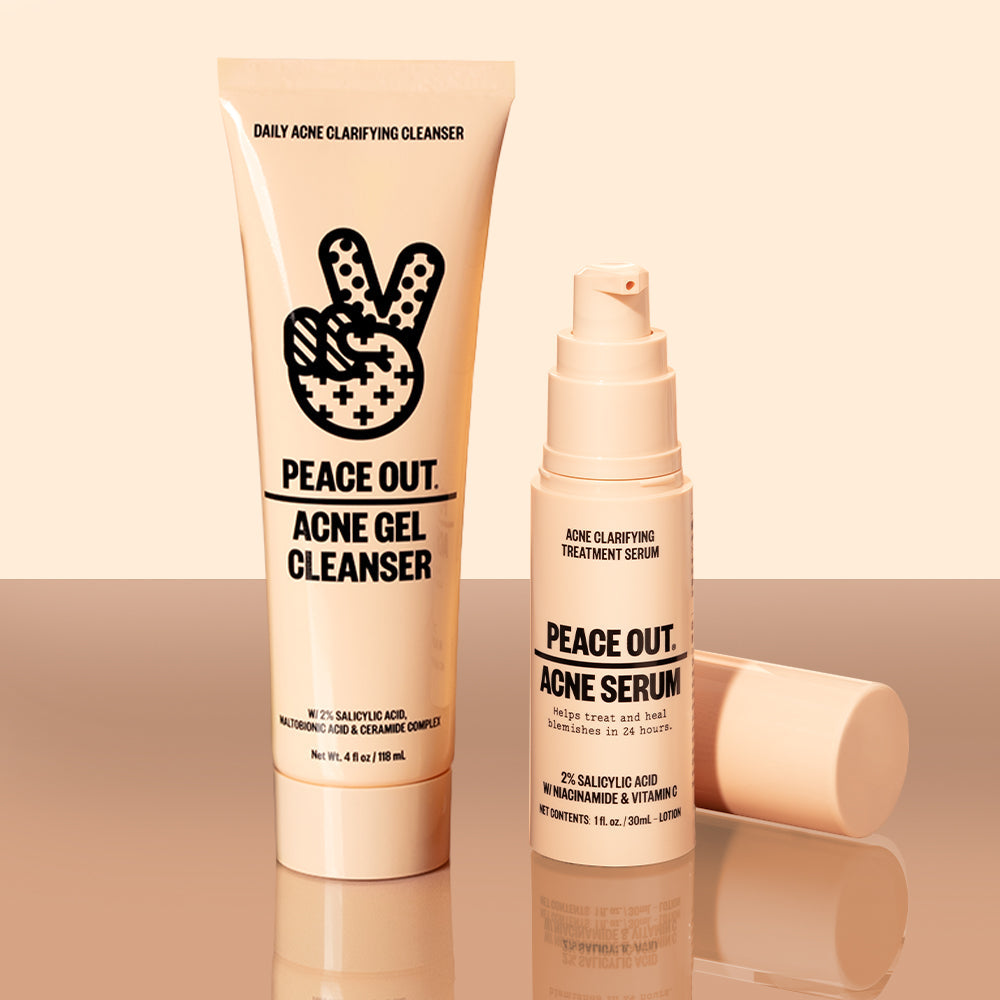 Daily Defense Kit products hover over a mirrored peach background