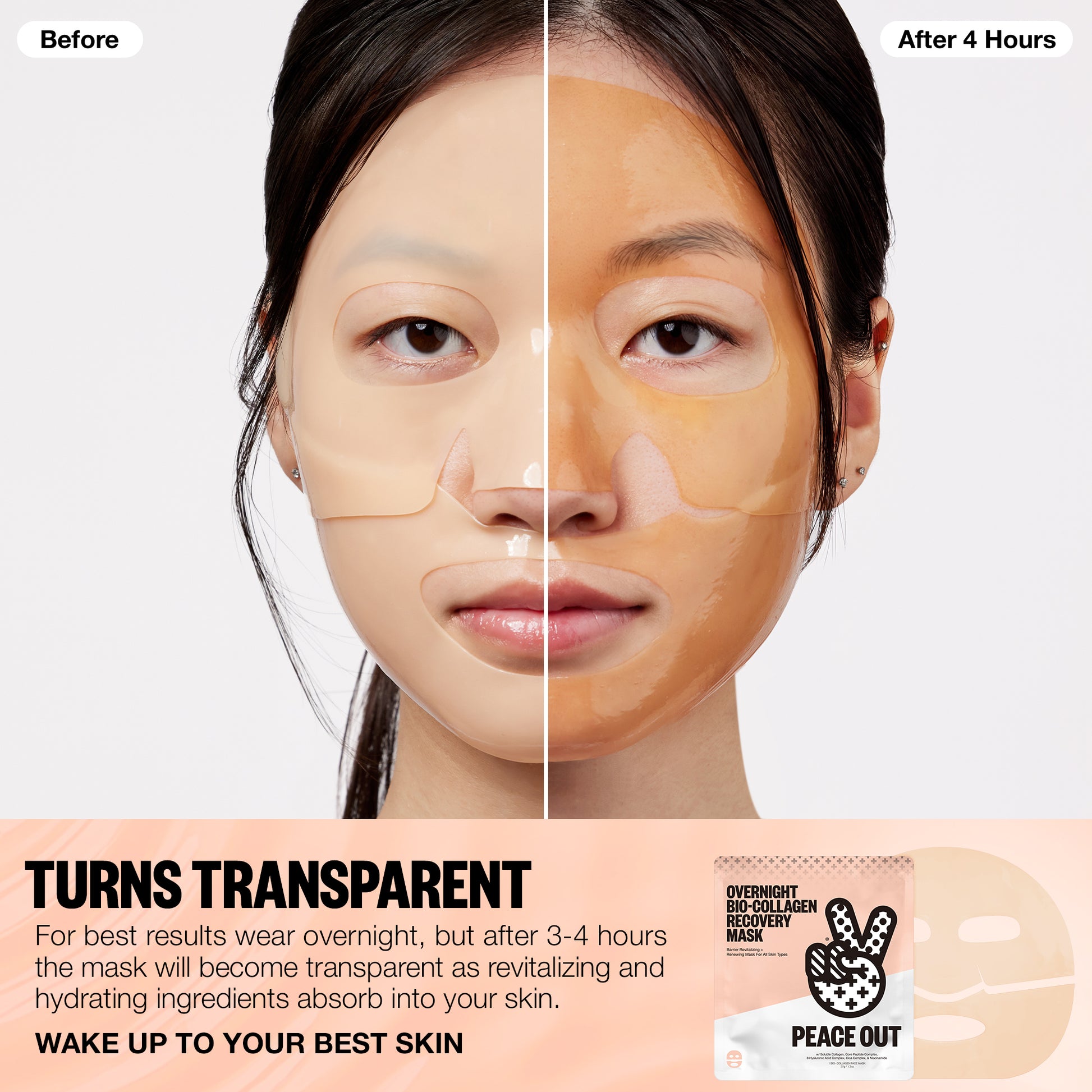 Before & After Image using Peace Out Barrier Revitalizing & Renewing Overnight Recovery Mask