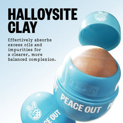 Open Peace Out Oil Control Roller with a halloysite clay callout about absorbing excess oil.