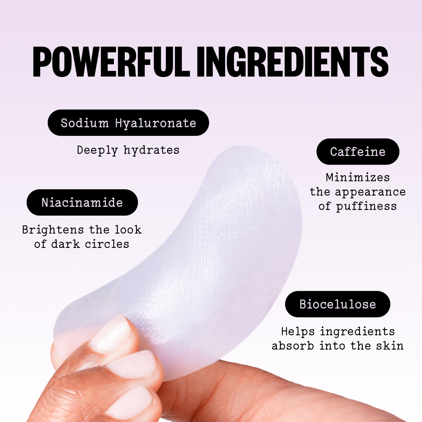 Product with text highlighting powerful ingredients on a light pink background