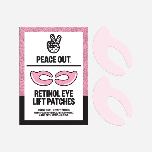 Peace Out Retinol Eye Lift Patches box packaging.